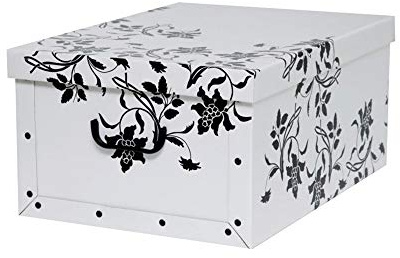 Kreher XXL Dekokarton, Aufbewahrungsbox mit Deckel und Griffen. 45 Liter Volumen. Verschiedene Motive (Barock Blume Weiß)