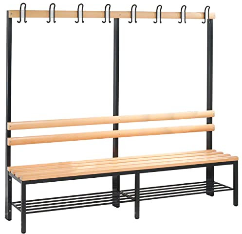 C und P Garderobenbank Umkleidebank Fitness Studio mit Schuhrost 8 Haken 165x200x40 cm