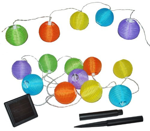alles-meine.de GmbH SOLAR - 10 TLG. Lichterkette Stoffball Laterne LED - Lampions fürs Außen und Innen - rosa grün gelb - Solarbetrieben Lampionkette Papierlaterne Laternen Lampi..