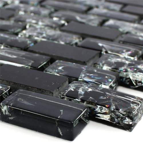 Glas Marmor Mosaikfliesen Schwarz Malawi Bruchglas Brick