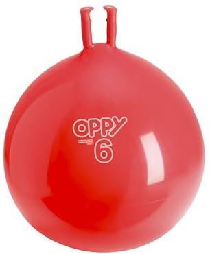 GYMNIC Oppy aufblasbarer Ball, max. Ø 60 cm, rot, zum Springen mit separaten Griffen, dynamisches und lustiges Spiel zur Förderung von Gleichgewicht und Koordination, ideal für Kinder ab 8 Jahren
