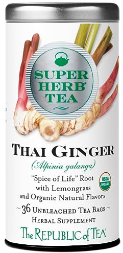 The Republic of Tea — Organic Thai Ginger SuperHerb Tea Tin, 36 Herbal Tea Bags, Naturally Caffeine-Free