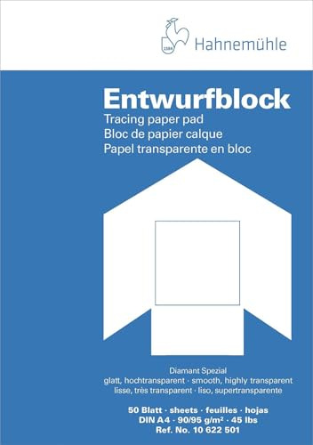 Hahnemühle 10622501 Transparentpapierblöcke, Skizzenpapierblöcke Transparentblock A4 90/95 g/qm
