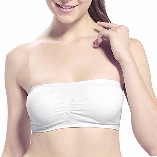 Boolavard Mode Sexig Dam Axelbandslös Bröst Tub Top Bandeau, Vitt, L