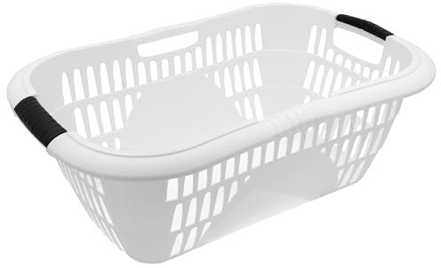 HRB Wäschekorb Plastik, 40L Wäsche Box Volumen, Wäschesammler mit 59,5 x 40 x 23 cm Außenmaß, Wäsche Sortierer groß, Aufbewahrungskorb (1, Weiß)