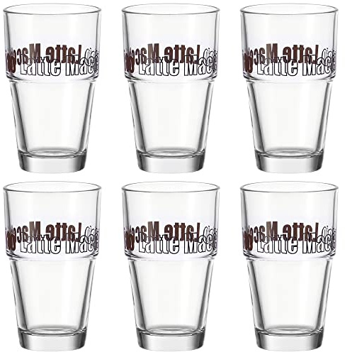LEONARDO HOME Solo Latte-Macchiato Glas, Glas-Becher mit Aufdruck, spülmaschinengeeignete Kaffee-Gläser, 6er Set, 410 ml, 043399