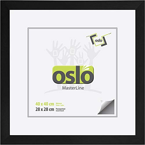 OSLO MasterLine Bilderrahmen 40 x 40 quadratisch schwarz matt Aluminium gebürstet 3 cm breit, Foto-rahmen Echt-Glas Alu