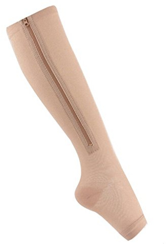amara-global 1 PAAR Kompressionsstrümpfe Stützstrümpfe Kniesocken Reißverschluss ZiP Up (S/M, BEIGE)