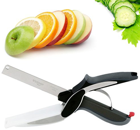 Vicloon 2-in-1 Clever Cutter, Gemüseschere, Edelstahl Gemüseschneider und Küchenmesser mit mini Schneidebrett, Mehrzweck-Küchenschere,für Salate/Gemüse/Fleisch/Kartoffeln und Brot