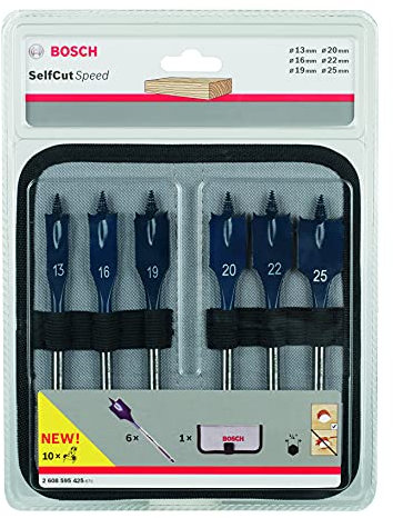 Bosch Professional 6 tlg. Self Cut Speed Flachfräsbohrer-Set (für schnelles und grobes Bohren in Weichholz, mit Tasche, Ø 14-24mm, Zubehör Bohrschrauber)