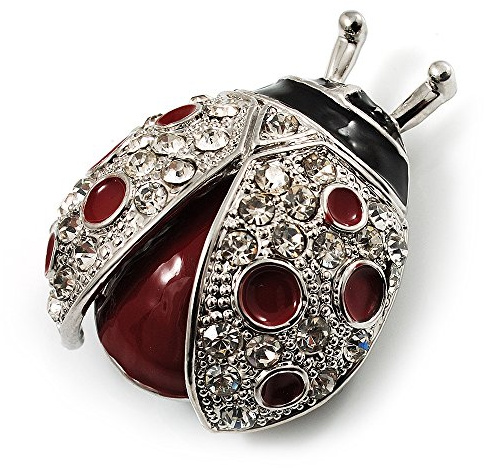 Broche coccinelle en émail rouge (ton argent)