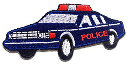 Catch the Patch Polizeiauto Aufnäher zum Aufbügeln Polizei 10,6 x 5 cm Bügelbild für Erwachsene mit Cop Sheriff Statement Vintage, Karneval Fasching Cosplay Halloween Mitbringsel