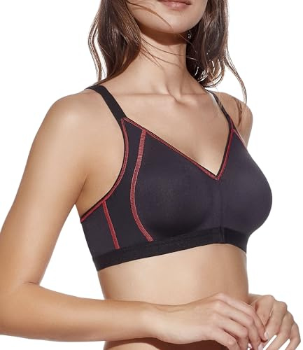 Selene, Sujetador Deportivo para Mujer en Microfibra Transpirable, Sin Aros ni Relleno, con Cierre Frontal, Colección Nora, Color Negro, Talla 110B