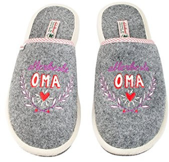 Adelheid Allerbeste Oma Filzpantoffel grau - komfortable Passform - mit Geschenkverpackung - praktische Doppelgrößen