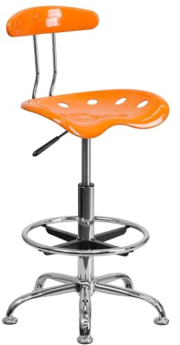 Flash Furniture Taburete Bradley, Naranja Vibrante y Cromado, con Asiento de Tractor