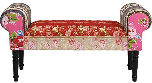 Kare Design Banco Wing Patchwork, rosso, Panca da corridoio, soggiorno, con braccioli, Panca imbottita, salvaspazio, luce, Cottone, 54x100x30 cm (A/L/P)
