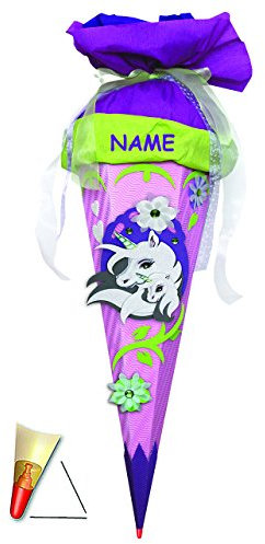 alles-meine.de GmbH BASTELSET - Schultüte - Einhorn - 85 cm - incl. Namen mit Holzspitze - Zuckertüte zum selbst Basteln ALLE Größen - 6 eckig Komplettset - Pferd Pferde Einhörne..