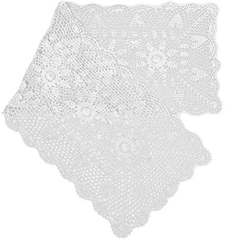 Copritavola/centrino rettangolare realizzato al 100% a mano, all'uncinetto, 100% cotone, bianco, 16x35 Inch