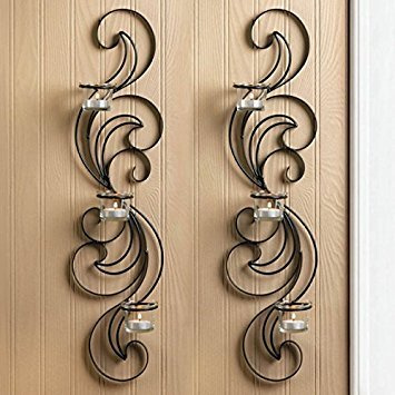 Wall Sconces Candle Holder W/Glass Pillar Lantern Iron Tealight Wall Mounted Menorah Home Charisma Decor (Set of 2)