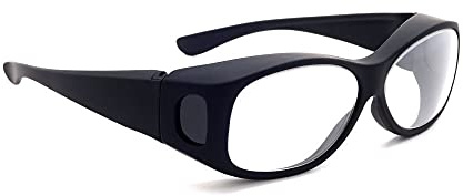 Lunettes de protection contre les radiations sur les lunettes dans un grand cadre de sécurité en plastique noir avec protections latérales permanentes Schott SF-6 HT