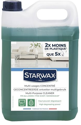 STARWAX Nettoyant multi-usages concentré parfum pin des landes 5L, nettoie et dégraisse sols et surfaces lavables, sans ammoniaque et sans Javel, sans rinçage, compatible robots, grand format
