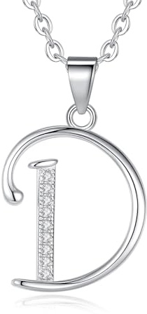 VIKI LYNN Initial Pendant D 925 Sterling Silver Letter Necklace with Cubic Zirconia Personalised Gifts for Women Ladies