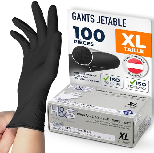 ISC Hygiene & Safety nitrilhandskar XL, engångshandskar, engångshandskar, matlagningshandskar mat - 100 stycken storlek 10 X-Large svart puderfri latexfri - gummihandskar engångs