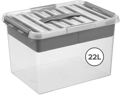 Sunware Q-line Aufbewahrungsbox mit Fächern 22L - 40x30x26cm - box mit fächern und deckel - transparent metaal
