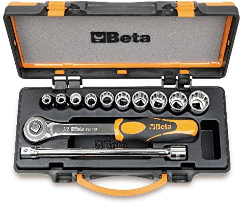 BETA 920AS/C10 - Assortimento di 10 chiavi a bussola poligonali e 2 accessori in cassetta di lamiera