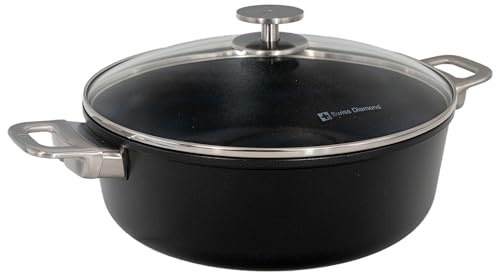 Swiss Diamond Braiser Pan with Lid, Features Stainless Steel Handle, Nonstick Diamond Coated Braising Pan with Lid Oven Safe & Dishwasher Safe, 11, 5.3 Quart, Grey