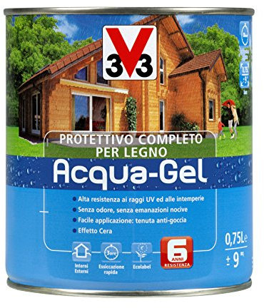 V33 Protettivo Completo All'Acqua Per Legno, Anti-Goccia, Resa 9 Mq Ca. Noce Scuro