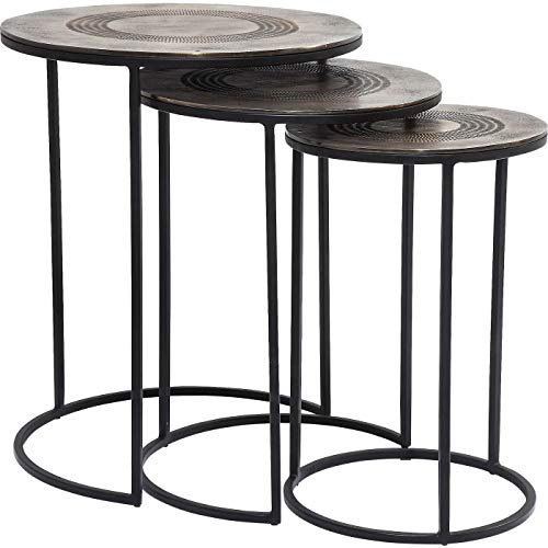 Kare Design Beistelltisch Marrakesh 3er Set, Gold/Schwarz, Platzsparend, Rund, Handarbeit, Couchtisch, Antik Design, Nachttisch, Flur, Stahl Gestell, 59x48x48cm (H/B/T)