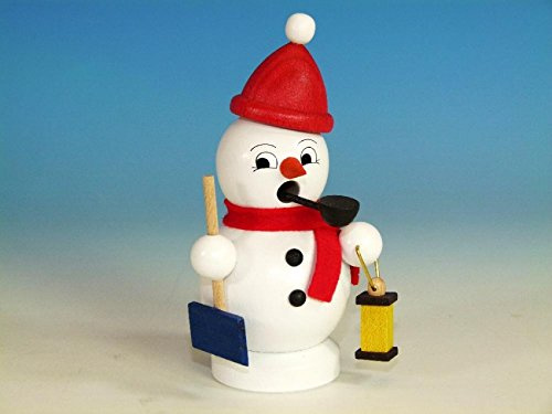 Rudolphs Schatzkiste Smoking Figure Snow Man with Shovel and Lantern, Height of 10.5 cm Incense Man Smoking Man Figurine ore Mountains