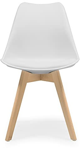 Homely - 1 Silla de Comedor o Cocina Day, Silla de diseño nórdico, Asiento de Polipropileno, Patas de Madera de Haya, Respaldo ergonómico, Color Blanco