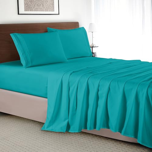 Elegant Comfort 4 Piece 1500 Thread Count Luxury Silky Soft Egyptian Quality Coziest Sheet Set, Queen, Teal Blue