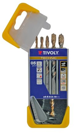 TIVOLY - Set punte per cemento ad alte performance - Per la foratura di cemento, pietra e granito - 5 punte graduate SLR Ø 4, 5, 6, 8, 10 mm