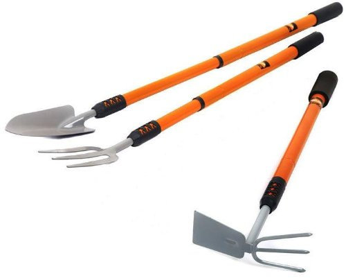 3 Telescopic Garden Hand Tools, Trowel, Fork, Hoe/Rake