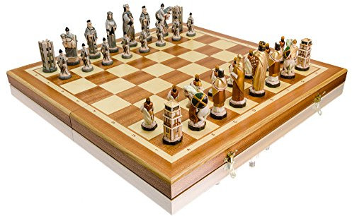 Master of Chess Schachspiel aus Holz mit Teilen, 60 cm, gebranntes großes Schachbrettspiel für Erwachsene und Kinder, Steinstücke, historische Akzente
