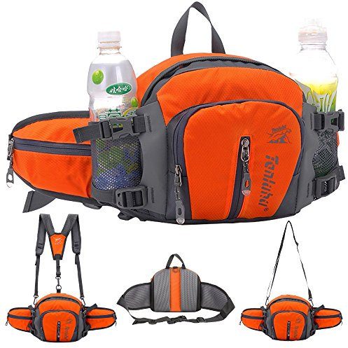 SINOKAL multifunktionale Militärstil Canvas-Pack Gürteltasche Wasser Widerstand Fanny Packungen mit Flaschenhalter für laufen, Wandern, Radfahren, Klettern, Camping Reisen (Orange)