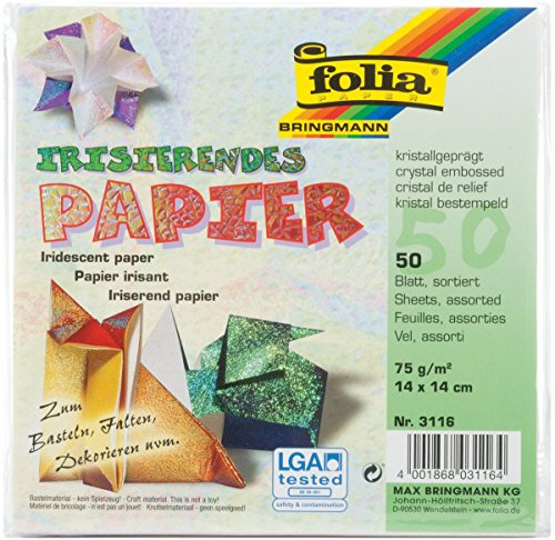 Folia Global Art Origami-Papier, 15,2 cm, 50 kg, Kristallprägung, 10 Verschiedene schillernde Farben, 14 x 14 cm