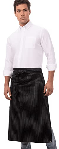 Chef Works Unisex Bistro Chef Apron, Black/White Pinstripe, One Size