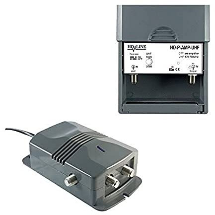 hd-line 2/1 TV amplificatore + alimentatore per antenna terrestre DTT/kit preamplificatore, grigio