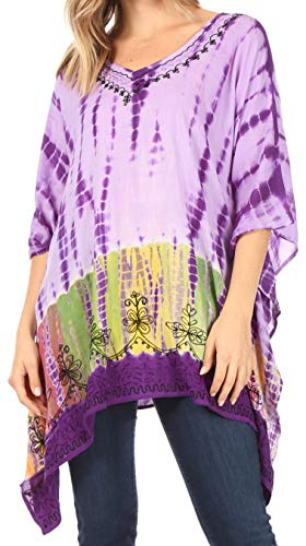 Sakkas Eliana Weit Long Tall gestickte Abbindebatik Ombre Batik Poncho Spitzenbluse