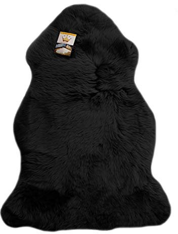 Reissner Lammfelle | Finn DF-95-SCH | Echtes Merino Schaffell | Naturform | hoch-/langflorig | Dekofell Couchauflage Bettvorleger Teppich | schwarz 95cm