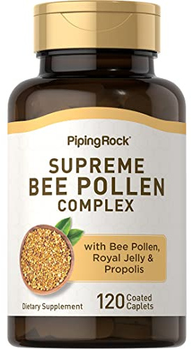 Piping Rock Bee Pollen with Royal Jelly and Propolis | 120 Caplets | Complex Supplement for Women and Men | Non-GMO, Gluten Free