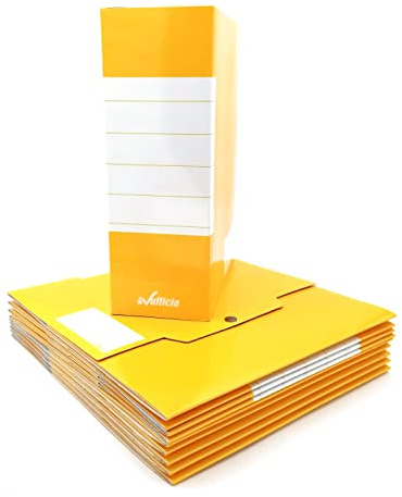 Cartella Porta Progetti in Cartoncino Rivestito, Finitura Lucida, Chiusura 3 Bottoni, Formato 25x35 cm, Dorso 12 cm, Colore Giallo, Confezione da 10 Pezzi