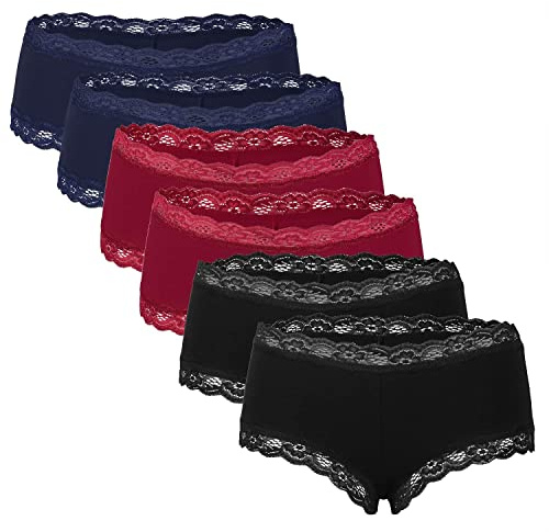 Fabio Farini 6er Pack Damen Hipster 95% Baumwolle Unterhosen Frauen | Höschen Slips Panties Unterwäsche Spitze Hotpants Brazilian