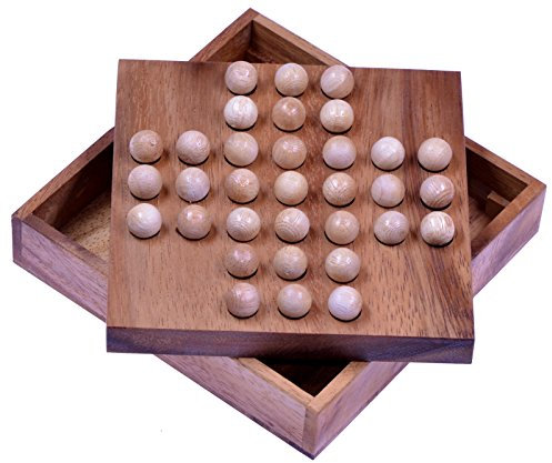 Solitär - Solitaire - Denkspiel - Knobelspiel - Geduldspiel - Logikspiel aus Holz mit Kugeln