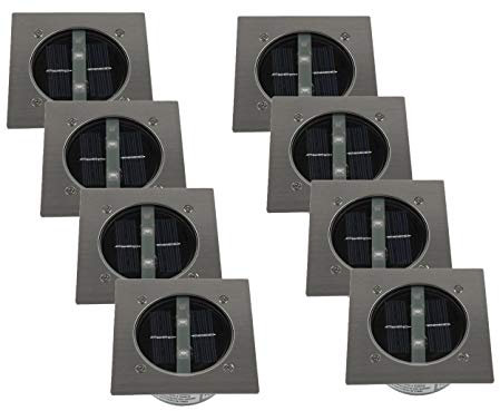 Ranex Lot de 8 spots de sol solaires à LED, rectangulaires, acier inoxydable, verre, Carlo IP44, 5000.198