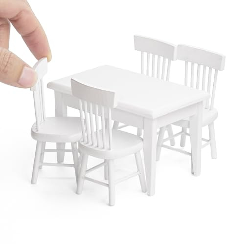 Odoria 1/12 Miniatura Tavolo di Legno Bianco con 4 Sedie Accessori per Mobili di Casa Delle Bambole
